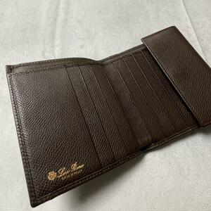 極美品 Loro Piana Grain Leather Wallet グレイン レザー コンパクトウォレット 本革 モカブラウン 茶 折財布 札入れ ロロピアーナ