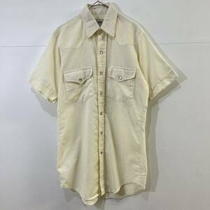 80s VINTAGE Lee USA製 アメリカ製 ウエスタンシャツ 半袖シャツ スナップボタン ロング丈 生成り 希少 リー【レターパックライト郵送可】F