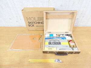 ◇HOLBEIN ホルベイン SKETCHING BOX 油絵具 11色 筆/パレット セット 絵画 道具 ※現状渡し＠100(1) 