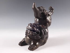 ○栄○古銅 中国 宣徳年製 彫刻 獅子 香炉 14.7cm 置物 20w144