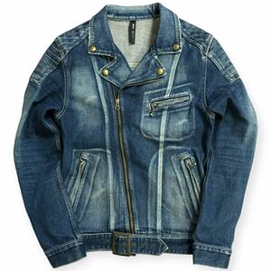 glamb グラム 13ss 10周年記念 Colts denim riders インディゴ デニムライダースジャケット USED加工 サイズ1 ベルト付