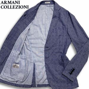 入手困難/希少L◎ アルマーニ ARMANI COLLEZIONI テーラードジャケット クロコダイル柄 リネン サマージャケット 紺 ネイビー 春夏◎