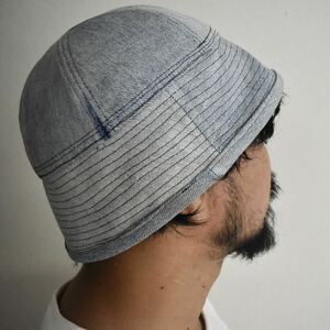 1円【一点物】vintage DENIM UPCYCLE sailor hat 60㎝1of1 帽子 デニムハット　セーラーハット　鬼ヒゲ　蜂の巣　ジーンズリメイク