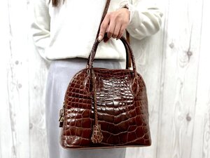 極美品 LOEWE ロエベ 艶クロコダイル アナグラム ヴィンテージ ハンドバッグ ショルダーバッグ バッグ 茶 2WAY 80650