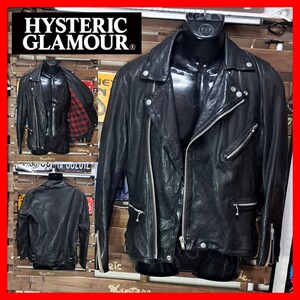 柔らかラムレザー！　HYSTERIC GLAMOUR ヒステリックグラマー　シープスキン　ダブルライダースジャケット　バッファローチェック　Ｍ