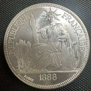 古銭　硬貨 自由の女神　仏領インド支那 大型銀貨　1888年　リバティ　コイン　貿易銀 w10 大型コイン　美品