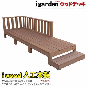 igarden アイウッドデッキ 7点セット（デッキ3・ローフェンス3・90ステップ1）0.75坪 ナチュラル 樹脂製 テラス バルコニー -3d3f1s