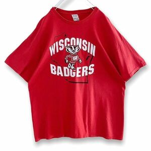 古着 ヴィンテージ Wisconsin大学 カレッジTシャツ 半袖 プリント ウィスコンシンバジャーズフットボール GILDAN ギルダン