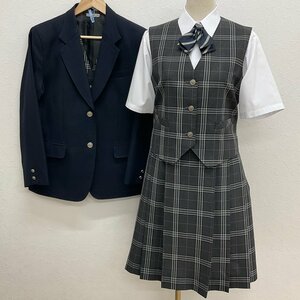 U570/S1098(中古)東京都 本郷台中学校 女子制服6点/大きめ/175/W81/ブレザー/ベスト/ブラウス/夏スカート/リボン/チェック柄/学生服/卒業生