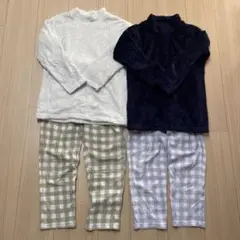 UNIQLOフリース パジャマセット 白 ネイビー チェック柄