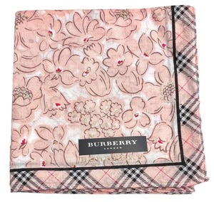 未使用 バーバリー ハンカチ ピンク　花柄　ランチョンマット　ホワイト 綿　100％ レディース BURBERRY　【中古】