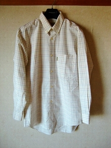 美品☆Aquascutum アクアスキュータム☆ボタンダウン長袖シャツ MEDIUM オフホワイト（赤×青×茶×黄格子）胸ポケット1つ有 綿100％日本製