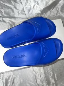 希少 正規品 PRADA サンダル サイズ41 UK7 ブルー 2X3085 ラバースライドサンダル トライアングルロゴ プラダ