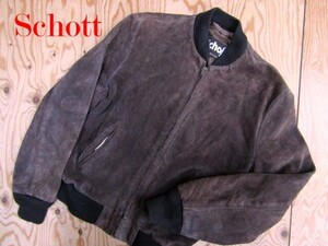 ★ショット SCHOTT★牛革カウハイド メンズ スウェードレザージップジャケット ブラウン★R61124026A