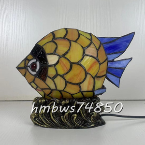 稀少品◆芸術品ステンドランプ 魚 照明 ステンドグラス レトロな雰囲気 ティファニー技法 テーブルスタンド室内装飾