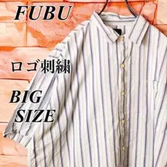 【ストリート古着】fubuフブ　ストライプオーバーサイズシャツビックサイズ2XL