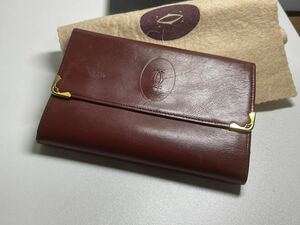 S20 ★ 美品 Cartier カルティエ 折り財布 がま口ボルドー カーフレザー コンパクトウォレット