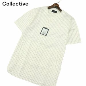 【新品 未使用】 Collective コレクティブ メンズビギ 春夏 半袖 ストライプ ベースボール シャツ Sz.LL　メンズ 白　A4T04617_4#A