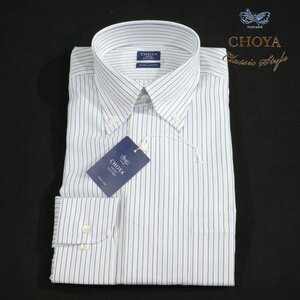 新品1円～★定0.9万 CHOYA SHIRT FACTORY チョーヤ 蝶矢シャツファクトリー 長袖 ビジネスシャツ S 37-78 ストライプ ボタンダウン◆9136◆