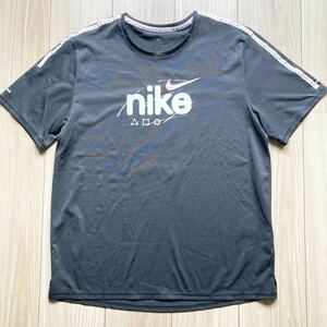 美品 送料無料★NIKEナイキ★DRI-FIT半袖Tシャツ/メンズLサイズ黒ブラック★メッシュドライ速乾スポーツウェアトレーニングジムランニング