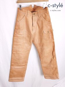 J210b [秋冬][人気] 天神ワークス TENJIN WORKS パンツ 32 ベージュ Craftsman Pants CP01 牛革 | ボトムス G