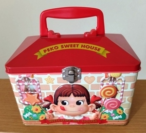 レトロ　不二家　ペコちゃん　ポコちゃん　ドッグ　PEKO SWEET HOUSE　スイートハウス　ペコハウスBOX　赤　手提げ缶　缶のみ　2004年製