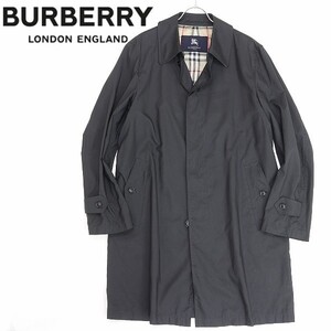 国内正規品◆BURBERRY LONDON バーバリー ロンドン 裏地ノバチェック柄 ステンカラー スプリング コート 黒 ブラック L