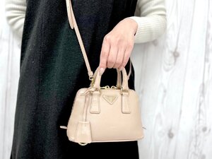 美品 PRADA プラダ プロムナード ハンドバッグ ショルダーバッグ バッグ サフィアーノレザー ピンクベージュ 2WAY 79855