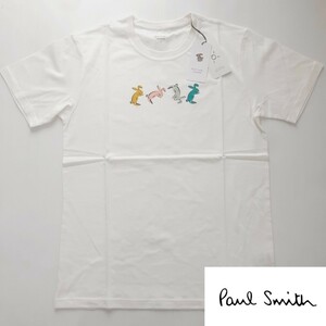 新品 ポールスミス Paul Smith 半袖Tシャツ M 前転 でんぐり返しラビット ウサギ Uネック ホワイト ラウンジウェア ホームウェア タグ付き