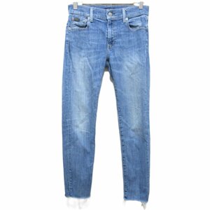 美品 POLO RALPH LAUREN ポロラルフローレン TOMPKINS SKINNY CROP ストレッチ カットオフ デニムパンツ ジーンズ W27 ブルー ◆