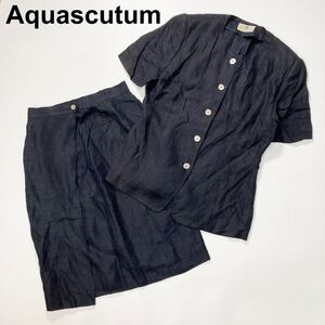 Aquascutum アクアスキュータム セットアップ スカートスーツ リネン 半袖 ジャケット スカート 11 レディース B52428-122