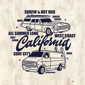 ■SURFIN & HOT ROD Tシャツ■Mサイズ（ホワイトxネイビー）アメリカ　アメ車　モパ－ MOPAR PLYMOUTH DODGE VAN ダッジバン