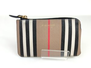 美品　バーバリー　BURBERRY　キーフック付きコインケース　財布　小銭入れ　ベージュ×ブラック×ホワイト×ゴールドカラー　YS-747