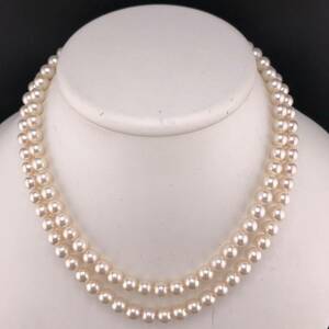 E06-4573 2連☆アコヤパールネックレス 7.0mm~7.5mm 41cm 63.3g ( アコヤ真珠 Pearl necklace SILVER )