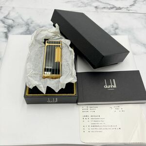 $【売り切り】ほぼ未使用！dunhill ダンヒル ガスライター ローラー式 ゴールド×ブラック ストライプ ブランドライター 喫煙具 箱付属 