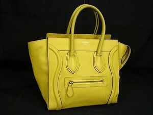 1円 CELINE セリーヌ ラゲージ マイクロショッパー レザー トートバッグ ハンドバッグ レディース イエロー系 BJ6492