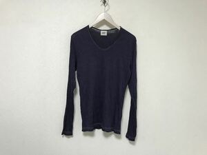 本物タケオキクチTAKEOKIKUCHIウール薄手ニットUネック長袖TシャツロンTメンズサーフミリタリーワークアメカジビジネススーツ2M紺ネイビー