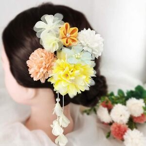 舞妓風 和風髪飾り 高級造花 着物 和装 浴衣 振り袖 ヘアアクセサリ 成人式舞妓風 卒業式 人式 結婚式 和装小物 髪留め オレンジ