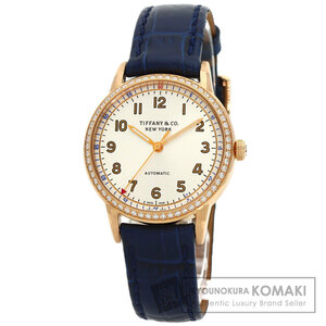 TIFFANY&Co. ティファニー CT60 ラウンドフェイス ベゼル ダイヤモンド 腕時計 K18ピンクゴールド レザー ダイヤモンド メンズ 中古