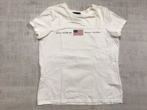 ポロジーンズ ラルフローレン Polo Jeans Ralph Lauren アメカジ ロゴプリント 星条旗 半袖Tシャツ レディース 綿100% M 白