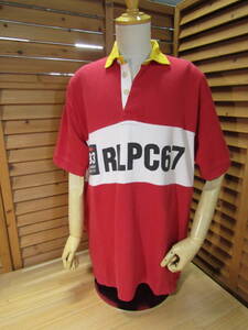 M2 387【Polo by Ralph Lauren】90s 90年代 RLPC67 半袖 ラガーシャツ レッド系 SIZE S