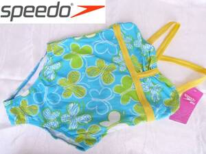 新品SPEEDO（スピード）★★水色×黄色　蝶柄　ワンピース　150　　スイミング水着