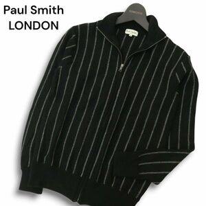 Paul Smith LONDON ポールスミス ロンドン 秋冬★ ウール100% ストライプ ニット ブルゾン ジャケット Sz.M　メンズ 黒　A4T11510_A#K