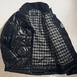 BURBERRY BLACK LABEL【S級美品 圧倒的光沢感】バーバリーブラックレーベル 2way ダウンジャケット XLサイズ キルティング ロゴ ブラック