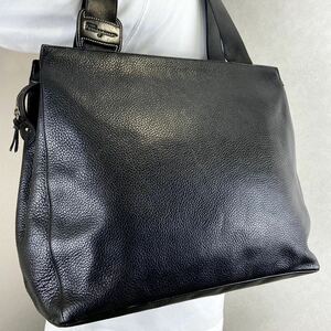 1円●美品 本革●Salvatore Ferragamo トートバッグ 肩掛け レザー シボ革 ヴァラ 型押し ロゴ フェラガモ ショルダー メンズ ビジネス 黒