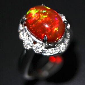 1円〜!!ソ付き!!◆Pt900 天然ファイアオパール/天然ダイヤモンドリング◆J 約9.3g 約12.5号 diamond ring 指輪 EE0/E S40