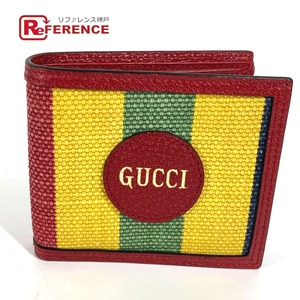 未使用 GUCCI グッチ 625601 ロゴ ストライプ コンパクトウォレット 2つ折り財布 レッド メンズ【中古】