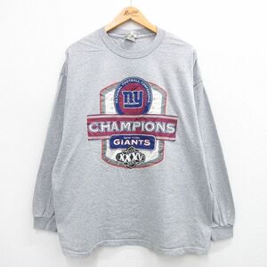 XL/古着 リー Lee 長袖 Tシャツ メンズ 00s NFL ニューヨークジャイアンツ 大きいサイズ コットン グレー 霜降り アメフト