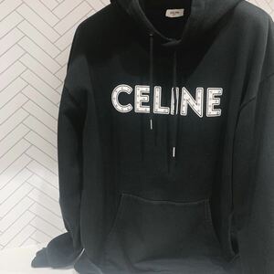 CELINE セリーヌ 黒 ロゴスタッズ プルオーバーパーカー 