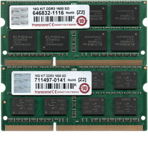 【DDR3 8GBx2枚 合計16GB ノートPC用】＜動作確認済＞Transcend DDR3-1600 (PC3-12800S) JM1600KSH-16GK【中古】H177